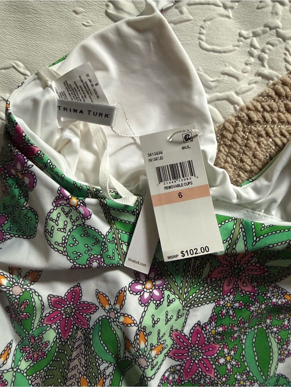 Trina Turk Green White Floral Cactus Swim Top - Picture 4 of 8